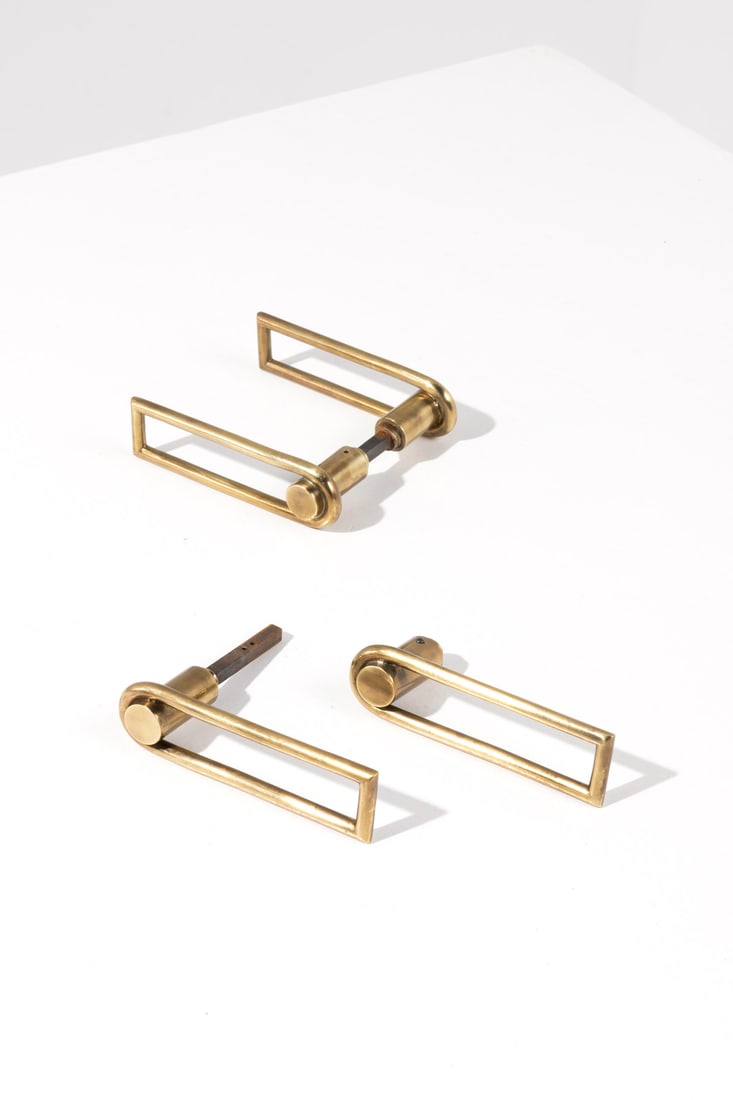 ΦΦ Jean Royère (1902-1981) Set of two pairs of crutch handles: Jean Royère (1902-1981)Set of two pairs of crutch handlesGilt bronzeModel created circa 1950H 3,5 × W 12,5 cmBibliography: 'Jean Royère', Volume 2, Galerie Jacques Lacoste and Galerie P
