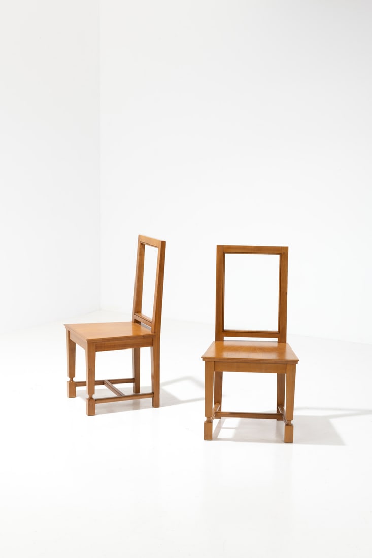 André Arbus (1903-1969) Pair of chairs: André Arbus (1903-1969)Pair of chairsSycamoreModel created circa 1945H 88 × W 45 × D 40cmBibliography: 'Le Décor d'Aujourd'hui' n°51, 1949, similar models in a view of an interior by André Arbus