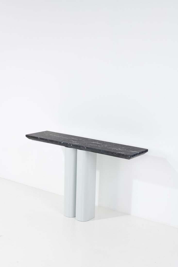 Charlotte Biltgen (XXIst) Console - 'Twin' model Lacquered wood and marble Metal plate signed under: Charlotte Biltgen (XXIst)Console - 'Twin' modelLacquered wood and marbleMetal plate signed under the topModel created in 2024H 78.5×W 129.5×D 35cm