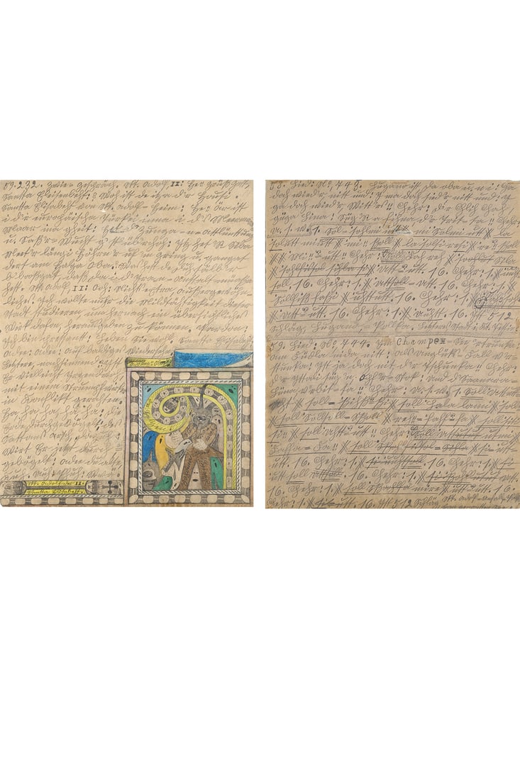 Adolf Wölfli (1864-1930) Johann Lang von Sumiswald, 1917 Colored pencils and pencil on paper: Adolf Wölfli (1864-1930)Johann Lang von Sumiswald, 1917Colored pencils and pencil on paperWork on both sides62.5×49cmProvenance- Jürg Stuker Gallery, Bern- Ritsch-Fisch Gallery, Strasbo