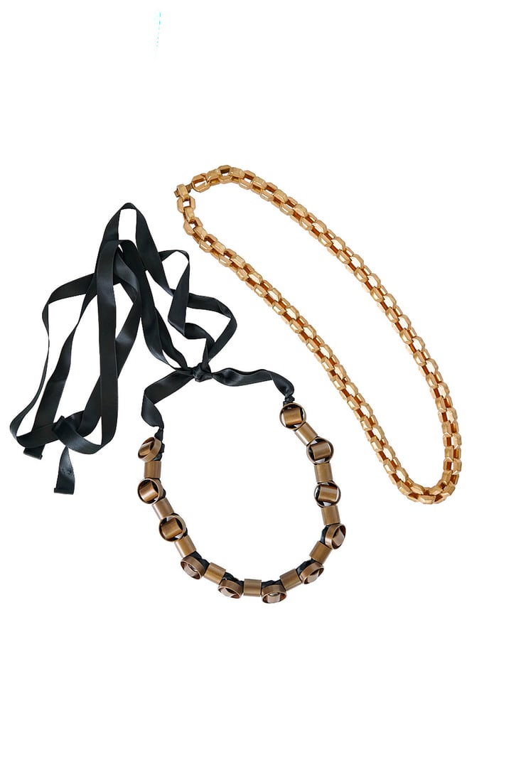 Marni - Copper-plated metal and silk ribbon necklace: Marni- Copper-plated metal and silk ribbon necklace- Copper-plated metal necklace/belt with hexagonalforçat links