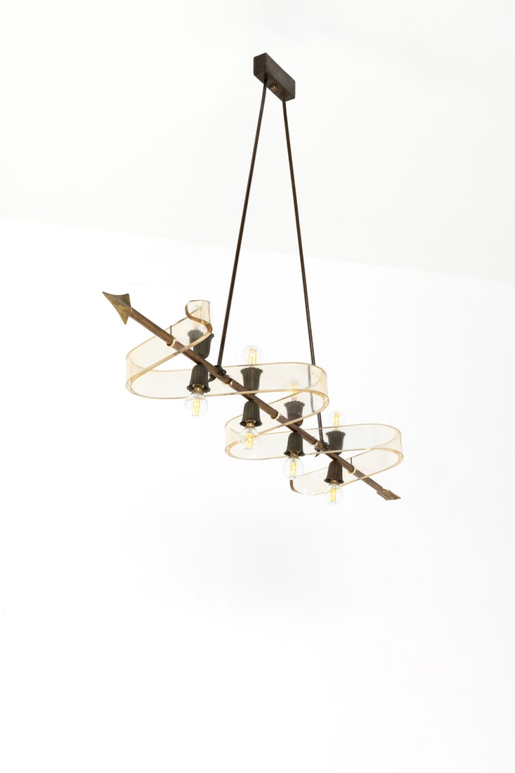 Gio Ponti (1891-1979) Suspension: Gio Ponti (1891-1979)SuspensionBrass and PlexiglasEdited by Giordano ChiesaModel created in the 1940sH 90×L 125×W 30cmExpertise conducted by the Gio Ponti Archives