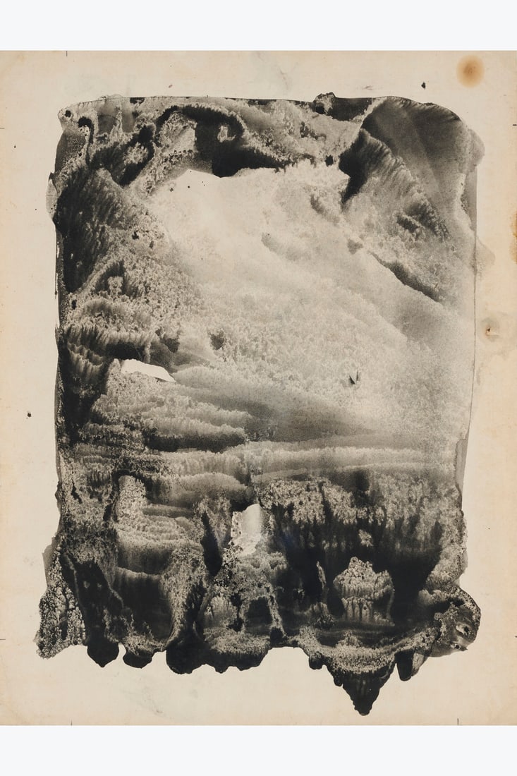 André Breton (1896-1966) Front: Decalcomanie, circa 1936 Indian ink on paper Back: Surrealist: André Breton (1896-1966)Front: Decalcomanie, circa 1936Indian ink on paperBack: Surrealist characterIndian ink, pencil grid, and colored pencil on paperSigned and annotated lower rightDouble-side