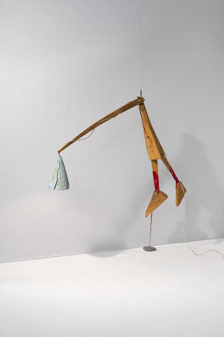 Andrea Salvetti (1967-2017) Adjustable suspension lamp - Model ‘Pinocchio’: Andrea Salvetti (1967-2017)Adjustable suspension lamp - Model ‘Pinocchio’One-of-a-kind pieceWood and aluminumModel created in 2011H (adjustable): 246 cmProvenance: Artist's personal collec