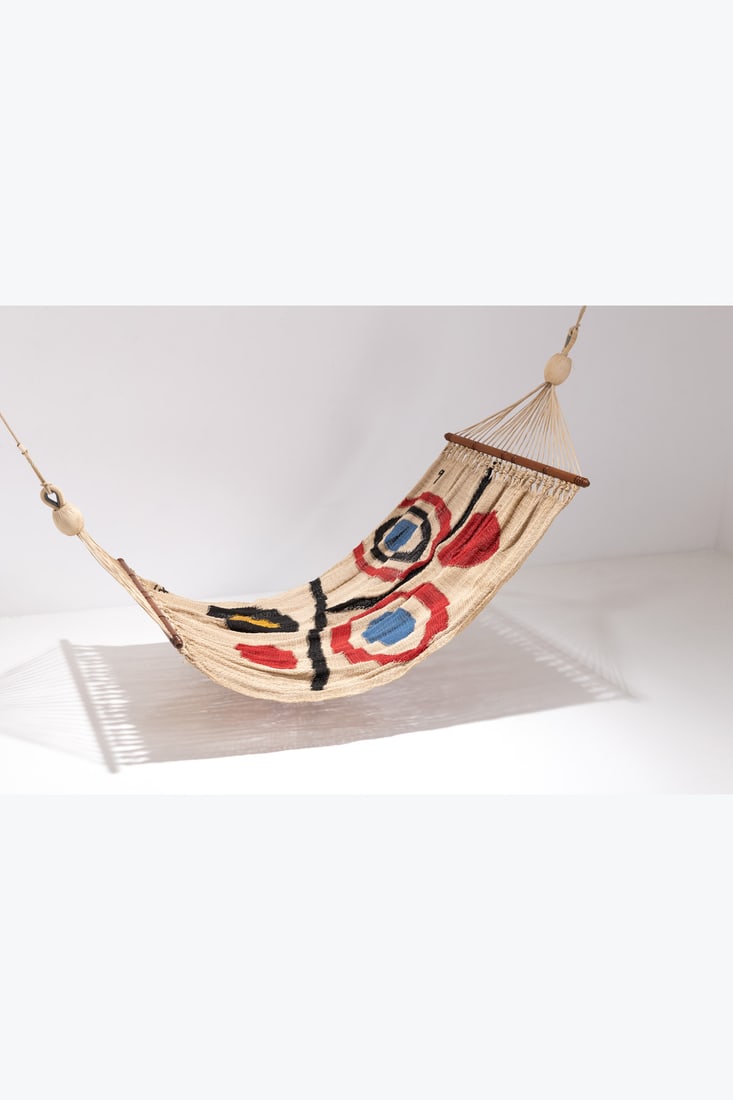x Alexander Calder (1898-1976), after Hammock - No. 9/100: x Alexander Calder (1898-1976), after Hammock - No. 9/100Cotton and walnutLimited editionSigned and dated 'CA 74' and numbered '9'Model created in 1974L 222 x D 118 cmTotal length: 477cmBibliography:
