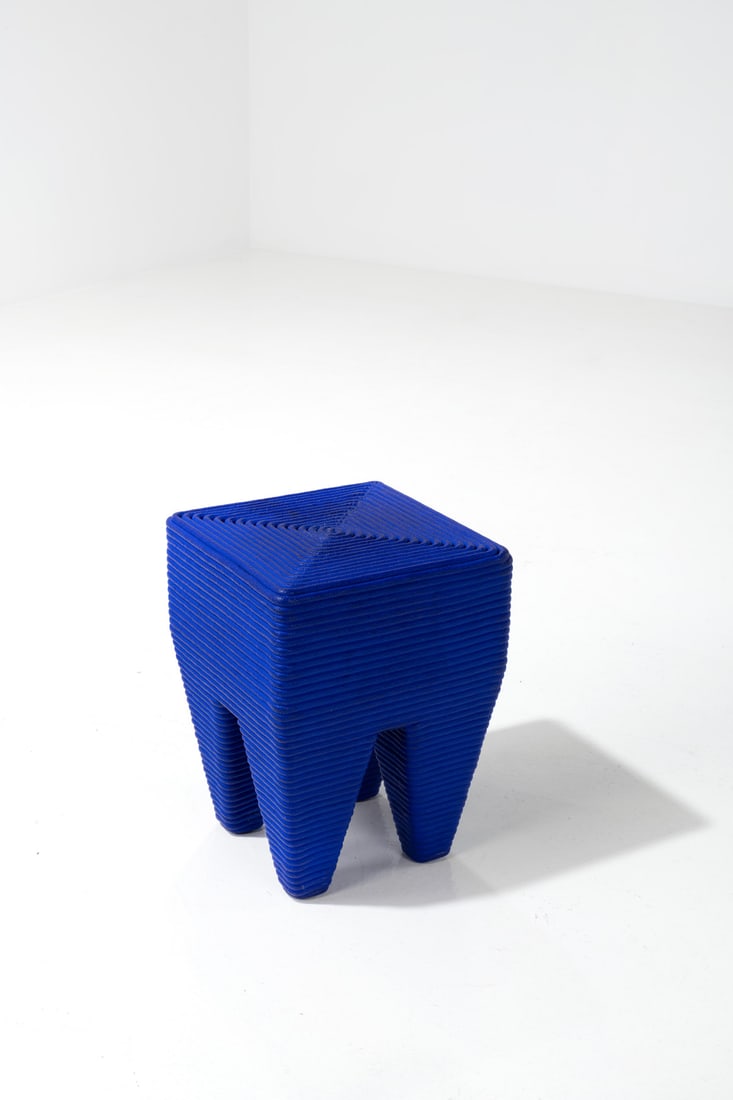 xx Christian Astuguevieille (born in 1946) Stool - 'LOUXAC' model Prototype Cotton rope painted: xx Christian Astuguevieille (born in 1946)Stool - 'LOUXAC' modelPrototypeCotton rope painted ultramarine blueModel created in 1994H 43×W 32×D 32cm