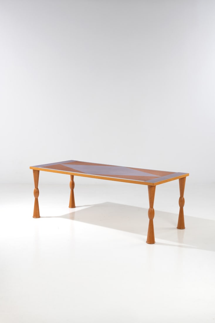 Ettore Sottsass (1917-2007) Dining table - 'Filicudi' model Beech and screen-printed melamine (1 of 1)