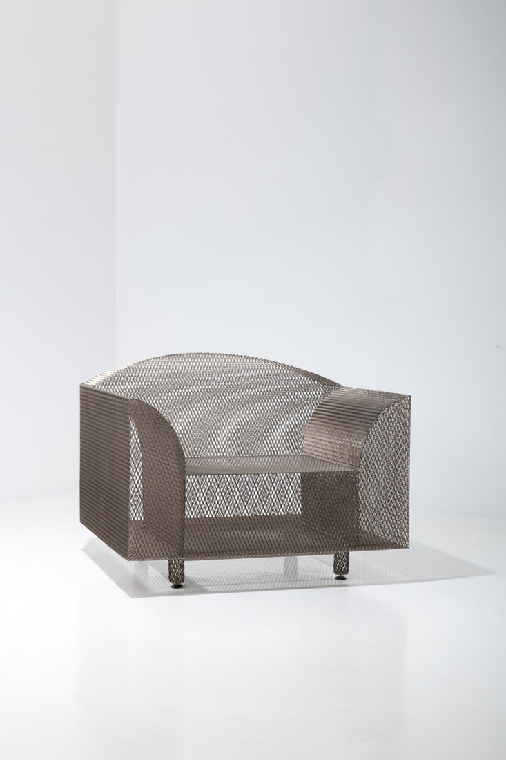 Shiro Kuramata (1934-1991) Armchair - 'How High the Moon' model Artist's proof Nickel-plated steel: Shiro Kuramata (1934-1991)Armchair - 'How High the Moon' modelArtist's proofNickel-plated steelModel created around 1986 H 73 × W 92 × D 82.5 cmBibliography: T. Ikko, 'Shiro Kuramata', Ed. H