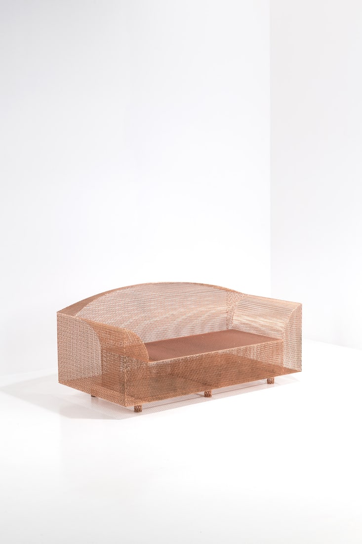 Shiro Kuramata (1934-1991) Sofa - 'How High the Moon' model Artist's proof Copper-plated steel with: Shiro Kuramata (1934-1991)Sofa - 'How High the Moon' model Artist's proofCopper-plated steel with patinaModel created circa 1988H 70 × W 150 × D 82 cm