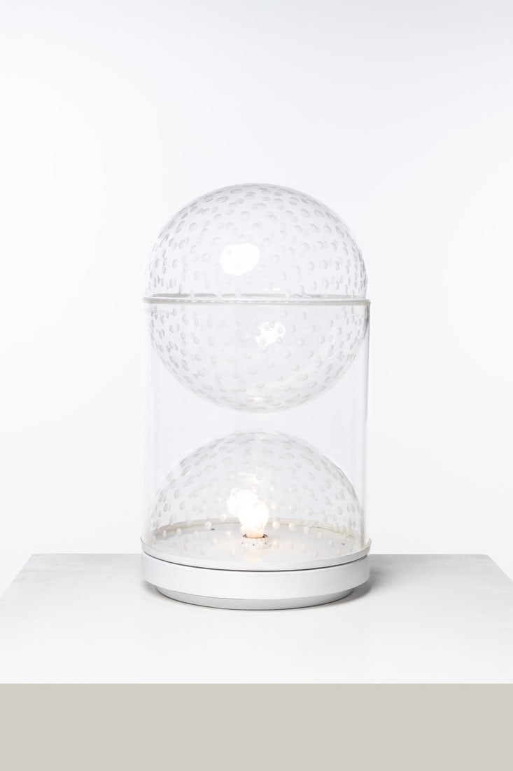 Ugo La Pietra (born in 1938) Table lamp - 'Globo Tissurato' model Methacrylate and lacquered metal (1 of 1)