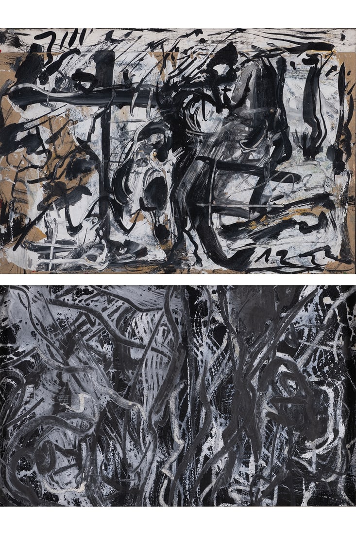 Emilio Vedova (1919-2006) Untitled, 1985: Emilio Vedova (1919-2006)Untitled, 1985Double- sided work Front: Oil and collage on thin cardboard Signed and dated lower right Back:Mixed media on thin cardboard33.5 x 47.5 cmProvenance: Il Cigno Art