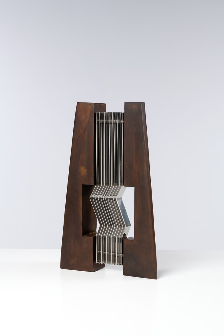 Alberto Biasi (1937) Cuneo, 2002: Alberto Biasi (1937)Cuneo, 2002Untitled, 2002Sculpted bronze with brown patina and aluminum Signed, dated, and numbered on the edge: "3/5" Edition of 5 copies50 x 30.5 x 10 cmProvenance: Il Cigno Arte