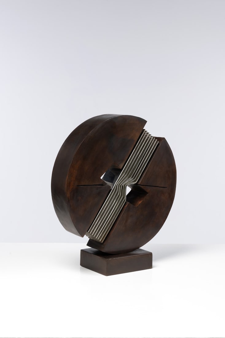 Alberto Biasi (born in 1937) Untitled, 2002: Alberto Biasi (born in 1937) Untitled, 2002Bronze with brown patina and aluminum Signed, dated, and numbered on the base: "4/5"Edition of 5 copies45 x 39.5 x 14 cmProvenance: Il Cigno Arte, RomeBiblio