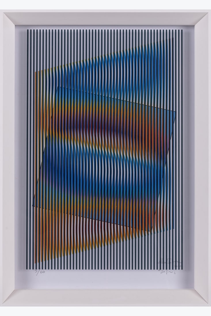 Alberto Biasi (1937) Rilievo ottico dinamico, 2021: Alberto Biasi (1937)Rilievo ottico dinamico, 2021Juxtaposition of silkscreen print on Plexiglas and paperSigned, dated, and annotated lower rightNumbered lower left: "3/60"Edition of 60 54 x 38 cmProv