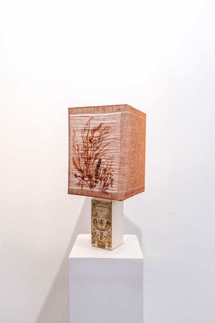 Roger Capron (1922-2006) Table Lamp: Roger Capron (1922-2006)Table LampCollection 'Tubes carrés'Glazed ceramic and linenSigned 'Roger Carpon Vallauris'Model created en 1977Lamp base: H 33 × W 14 × D 14 cmWith shade: H 80 × Ø 34 cm