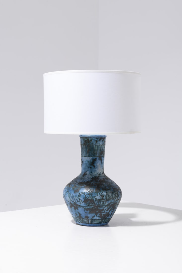 Jacques Blin (1920-1995) Lamp: Jacques Blin (1920-1995)LampGlazed ceramicInscribed signature “JBlin” under the baseModel created around 1955Base: H 11 × Ø 8 inchesWith lampshade: H 18 × Ø 12 inches