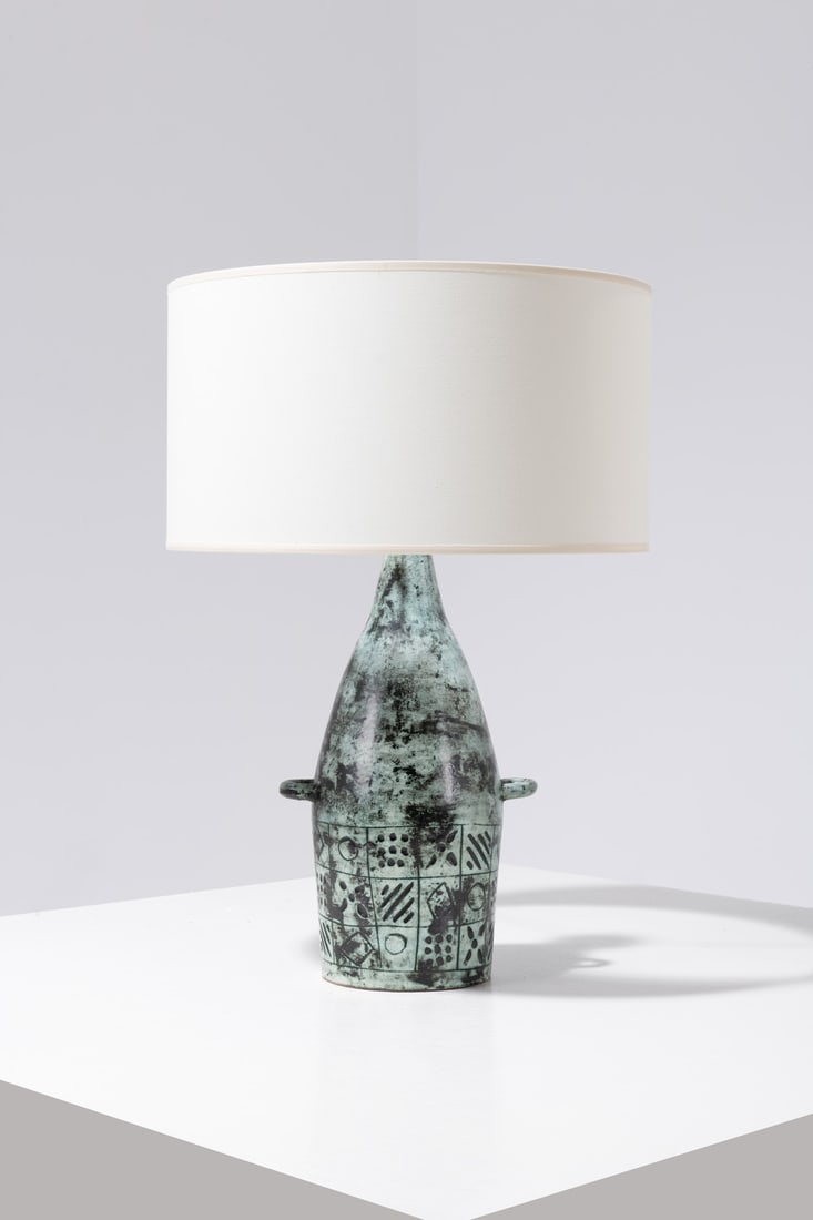 Jacques Blin (1920-1995) Lamp: Jacques Blin (1920-1995)LampGlazed ceramicInscribed signature “JBlin” on the backModel created around 1955Lamp base: H 13 × Ø 5.5 inWith lampshade: H 19 × Ø 14 in