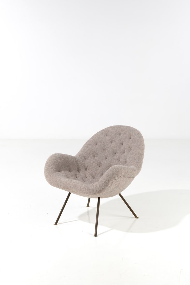Fritz Neth (1932-2004) Armchair - 'Egg Chair' model Brass and fabric Correcta edition Model created: Fritz Neth (1932-2004)Armchair - 'Egg Chair' modelBrass and fabricCorrecta editionModel created in 1955H 71.5 × W 63 × D 66 cm