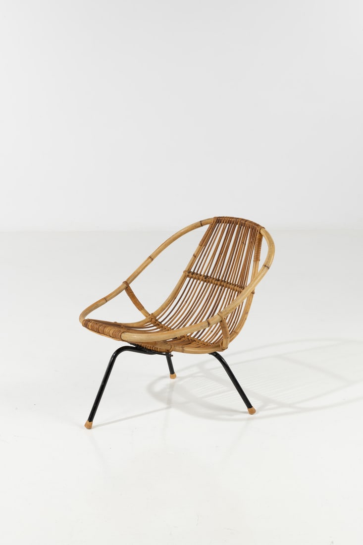 Dirk Van Sliedregt (1920-2010) Chair Rattan, lacquered metal, and rubber Rohé Noordwolde (1 of 2)