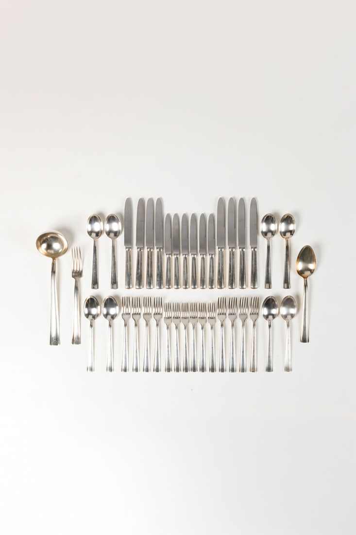 Gio Ponti (1891-1979) Flatware for six 39 pieces Silver-plated metal and stainless steel Krupp (1 of 1)