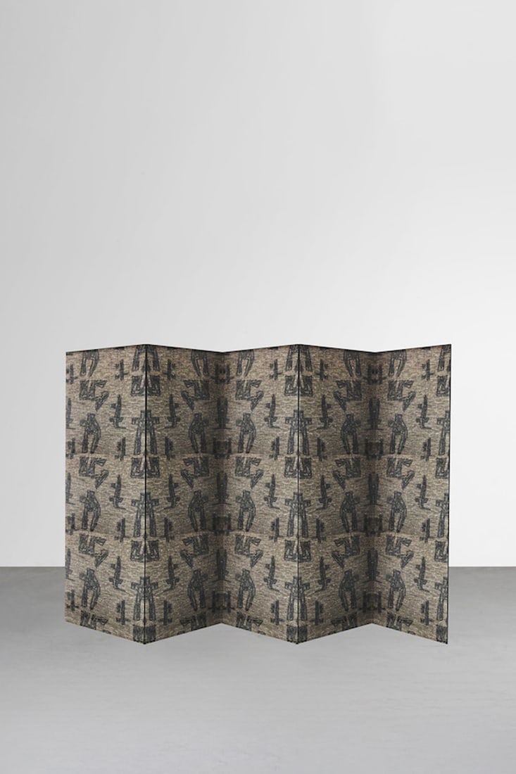 Tibor (founded in 1946) Five-panel screen Plywood and Tibor fabric Design created in 2019 Each: Tibor (founded in 1946)Five-panel screenPlywood and Tibor fabricDesign created in 2019Each panel: H 230 x W 45 x D 3 cmScreen: H 230 x W 245 x D 3 cm