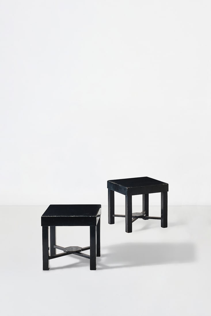 xx Gino Maggioni (1898-1955) & Gaetano Borsani (1886-1955) Pair of stools Blackened wood Edited by (1 of 1)