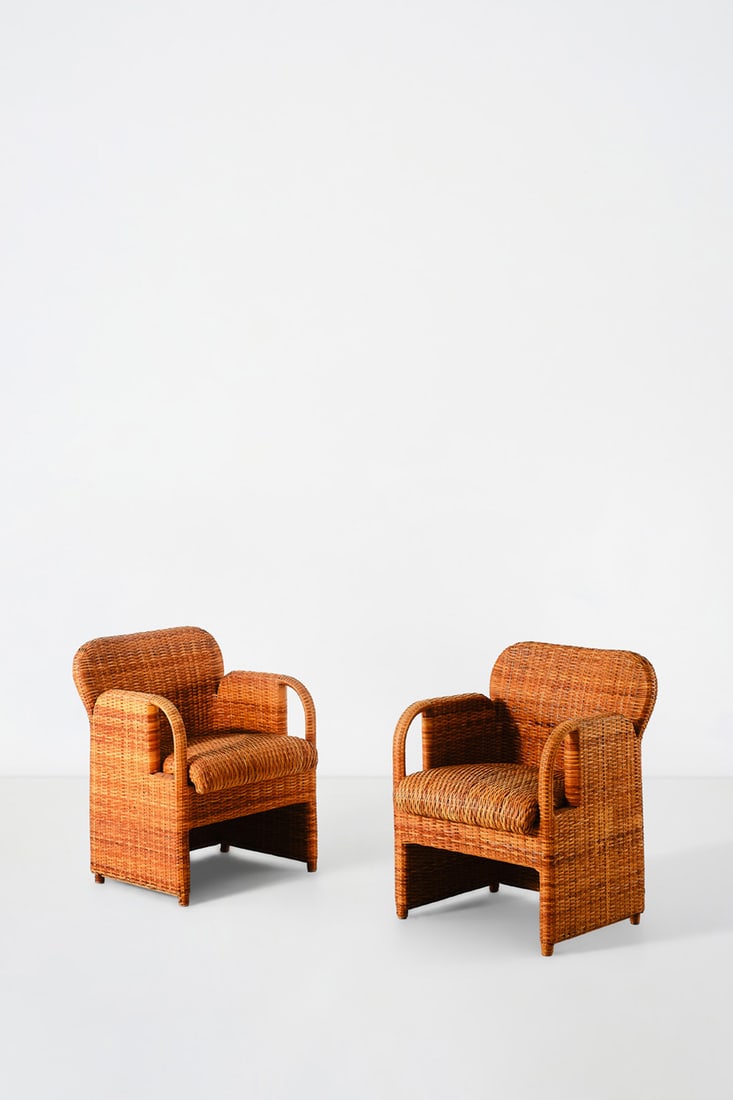 Gae Aulenti (1927-2012) Pair of armchairs - 'Tlinkit' model Rattan (1 of 2)