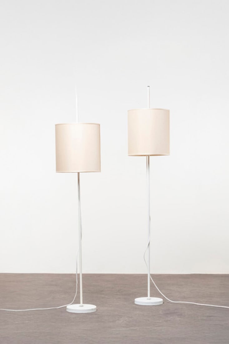 Atelje Lyktan (20th century, manufacturer) Pair of floor lamps Lacquered metal and fabric Model: Atelje Lyktan (20th century, manufacturer)Pair of floor lampsLacquered metal and fabricModel created circa 1960H 141 × Ø 27 cm