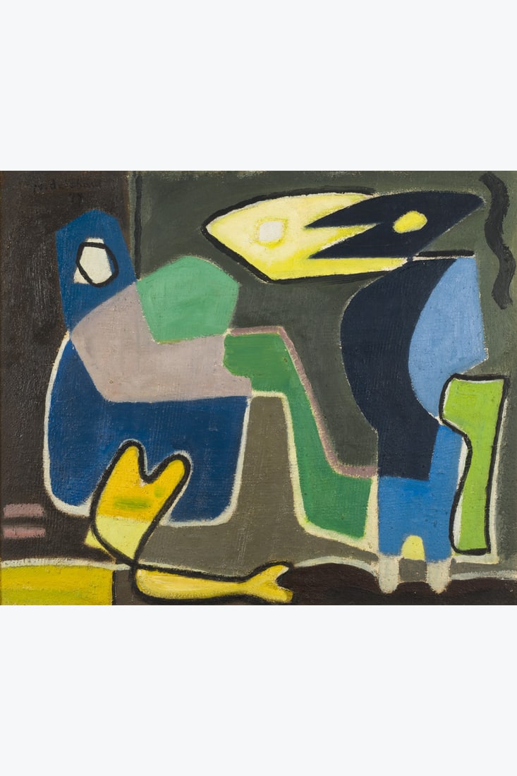 Jo Delahaut (1911-1992) Conciliabules, 1947: Jo Delahaut (1911-1992)Conciliabules, 1947Oil on canvasSigned and dated upper leftTitled on the back50 x 60 cmProvenance: Private collection Exhibition: 16/12/1989-12/2/1990:"Retrospective Jo Delahaut