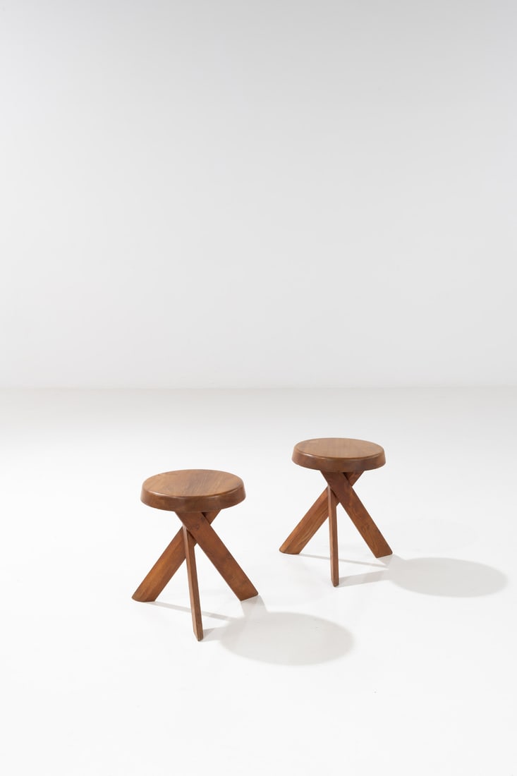 Pierre Chapo (1927-1987) Pair of stools - Model 'S31': Pierre Chapo (1927-1987)Pair of stools - Model 'S31'Elm woodModel created circa 1973H 44×Ø50cmBibliography: H. Magen and al., "Pierre Chapo, unartisan moderne", Magen H Gallery, 2017, model