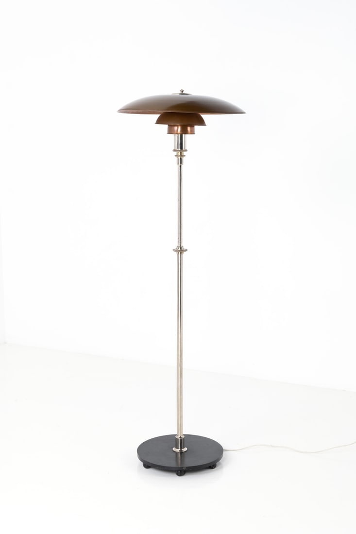 Poul Henningsen (1894-1967) Floor lamp - Model PH 5/3: Poul Henningsen (1894-1967)Floor lamp - Model PH 5/3Chromed steel, copper and cast metalEdited by Louis PoulsenModel created circa 1930H 153 (variable) × Ø 50 cmBibliography: T. Jørstia