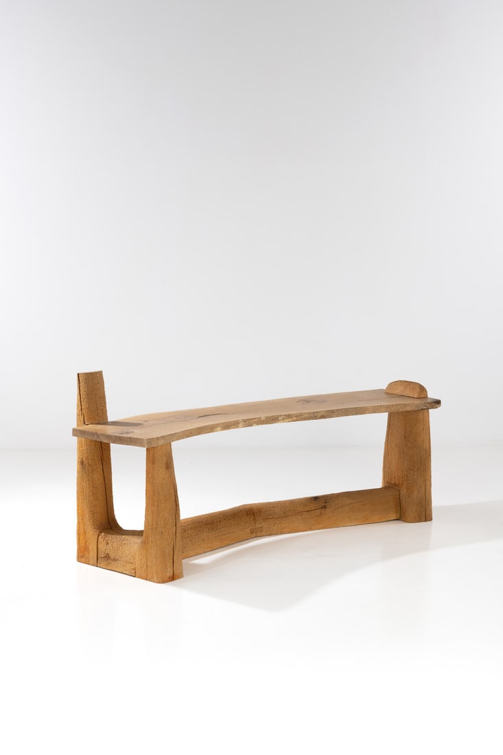 Pavel Novak (20th c) Desk-console: Pavel Novak (20th c.)Desk-consoleGouged oak and birch wood Model created circa 1980H 74×L 222×W 60cm