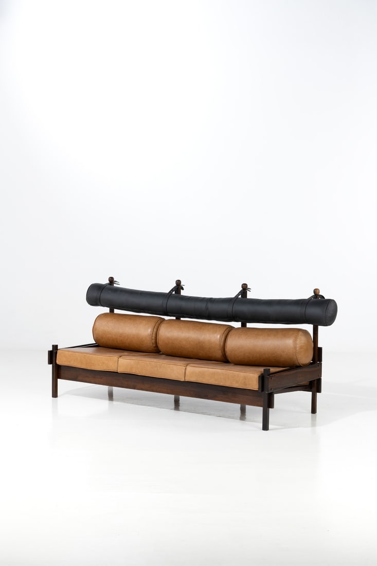 Sergio Rodrigues (1927-2014) 'Tonico' sofa: Sergio Rodrigues (1927-2014)'Tonico' sofaGonçalo alves and leatherModel created circa 1962H 96×L 233×W 80cm