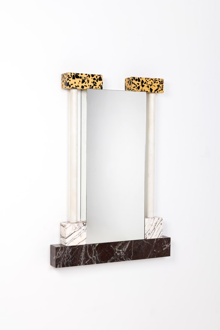 Ettore Sottsass (1917-2007) Mirror - "Gial" model Limited edition Wood, lacquered metal, terrazzo, (1 of 1)