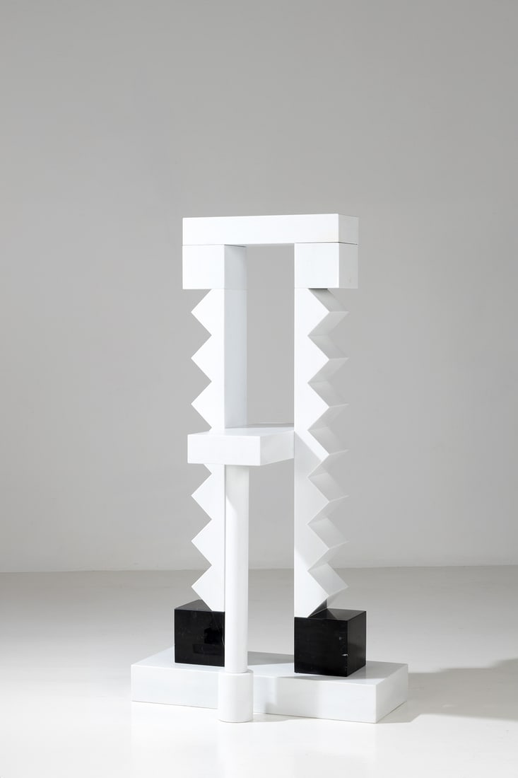 Ettore Sottsass (1917-2007) Sculptural pedestal - "Perlione"model N°24/30 Carrara marble and (1 of 2)