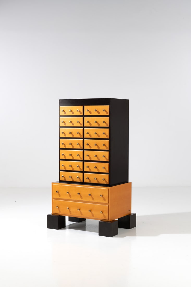 Ettore Sottsass (1917-2007) Cabinet - "Mombasa"model Stained plywood and brass Edited by Zanotta (1 of 1)