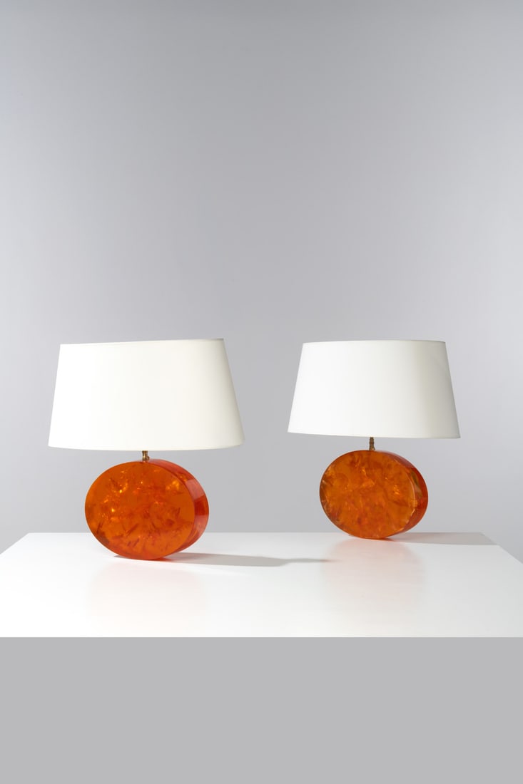 Pierre Giraudon (1923-2012) Pair of table lamps Fractal resin and paper Model created in the 1970s H (1 of 1)