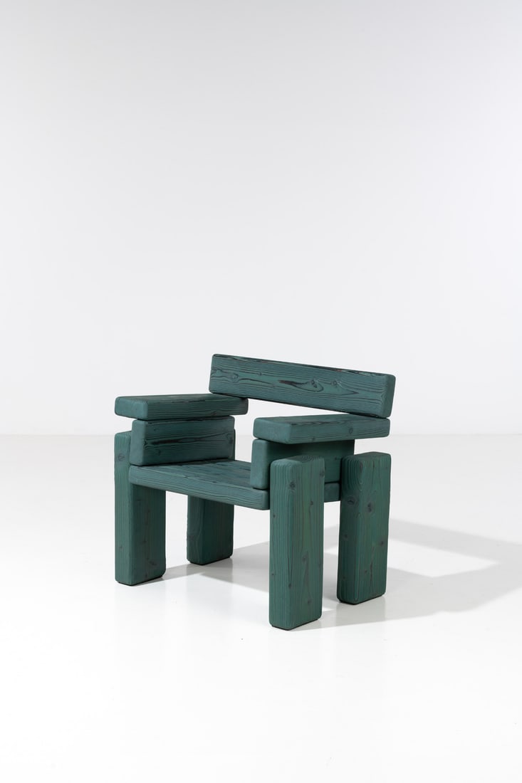 xx Studio Onno Adriaanse (founded in 2016) Armchair - "Timber"model N°3 Burnt pine and tinted (1 of 1)