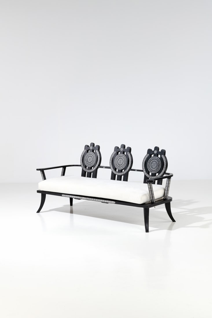 Ettore Zaccari (1877-1922) Sofa: Ettore Zaccari (1877-1922)SofaBlackened wood and fabricModel created in the 1930sH 83×L 177×W 68cm