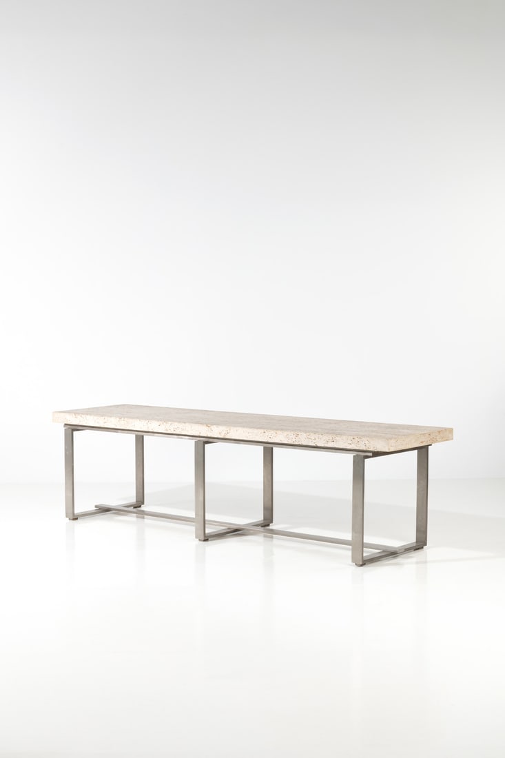 Toni Cordero (1937-2001) Console table Steel and travertine Model created circa 1972 H 73× W (1 of 2)