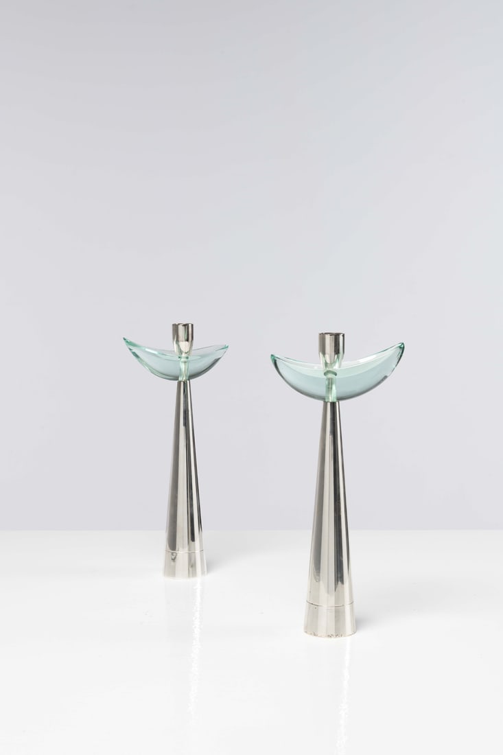 x Max Ingrand (1908-1969) Pair of candlesticks - Model 1912: x Max Ingrand (1908-1969)Pair of candlesticks - Model 1912Silver metal and glassEdited by Fontana ArteModel created in 1961H 31 ×L 14x Max Ingrand (1908-1969)Pair of candlesticks - Model