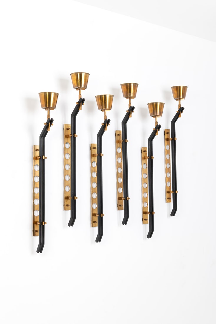 Studio BBPR (founded 1932) Gianluigi Banfi (1910-1945),: Studio BBPR (founded 1932)Gianluigi Banfi (1910-1945),Lodovico Barbiano di Belgiojoso (1909-2004),Enrico Peressuti (1908-1976)& Ernesto Nathan Rogers (1909-1969)Set of six sconcesPainted metal and