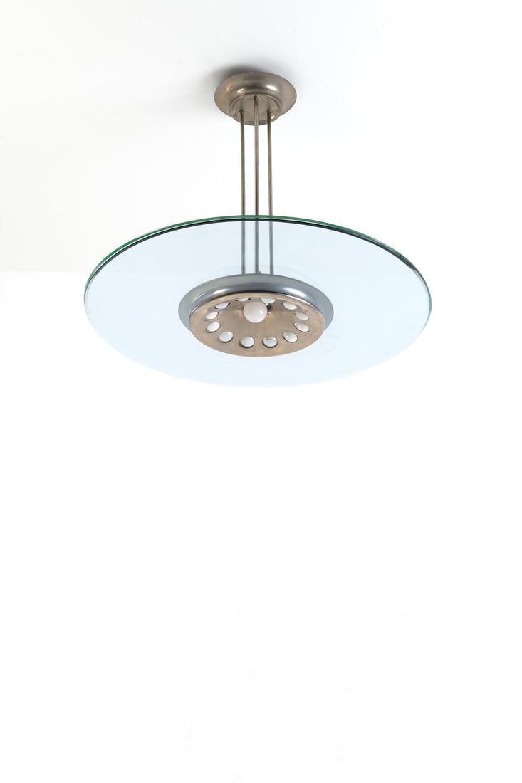 xx Max Ingrand (1908-1969) Suspension - Model 1508: xx Max Ingrand (1908-1969)Suspension - Model 1508Brass and stained glassEdited by Fontana ArteModel created circa 1955H 70 × Ø 85cmBibliography: P.-E. Martin-Vivier, 'Max Ingrand',Ed. Norma,