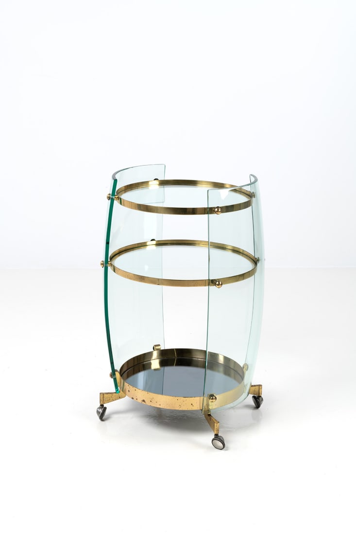 Fontana Arte (Edited by, 20th c.) Bar cabinet: Fontana Arte (Edited by, 20th c.)Bar cabinetGlass and brassEdited by Fontana ArteModel created in the 1950sH 74,5×Ø42×Ø39cm