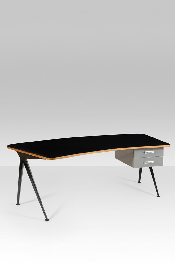xx Jean Prouvé (1901-1984) Large curved 'Compas' desk (1 of 3)