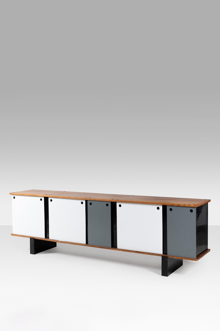 Charlotte Perriand (1903-1999) 'Blocs' chest Lacquered steel sheet, stratified wood and ash (1 of 6)