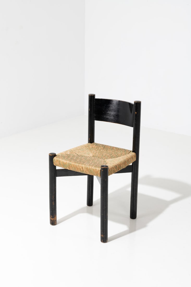 Charlotte Perriand (1903-1999) 'Méribel' chair: Charlotte Perriand (1903-1999)'Méribel' chairLacquered pine and strawModel created circa 1948H 75 × L 41 × W 44 cmBibliography:- L. Rodighiero, 'Intérieurs de Chalets et de