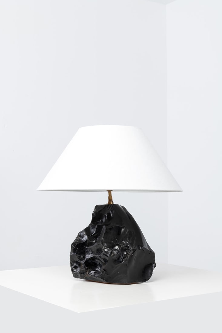 x Jean-Michel Frank (1895-1941) Lamp: x Jean-Michel Frank (1895-1941)Lamp Obsidian, brass and fabricEdited by Chanaux & PelletierStamped 'J.M. FRANK', 'MADE IN FRANCE' in a cartouche, stamped 'CP' and numbered '4030' beneath the