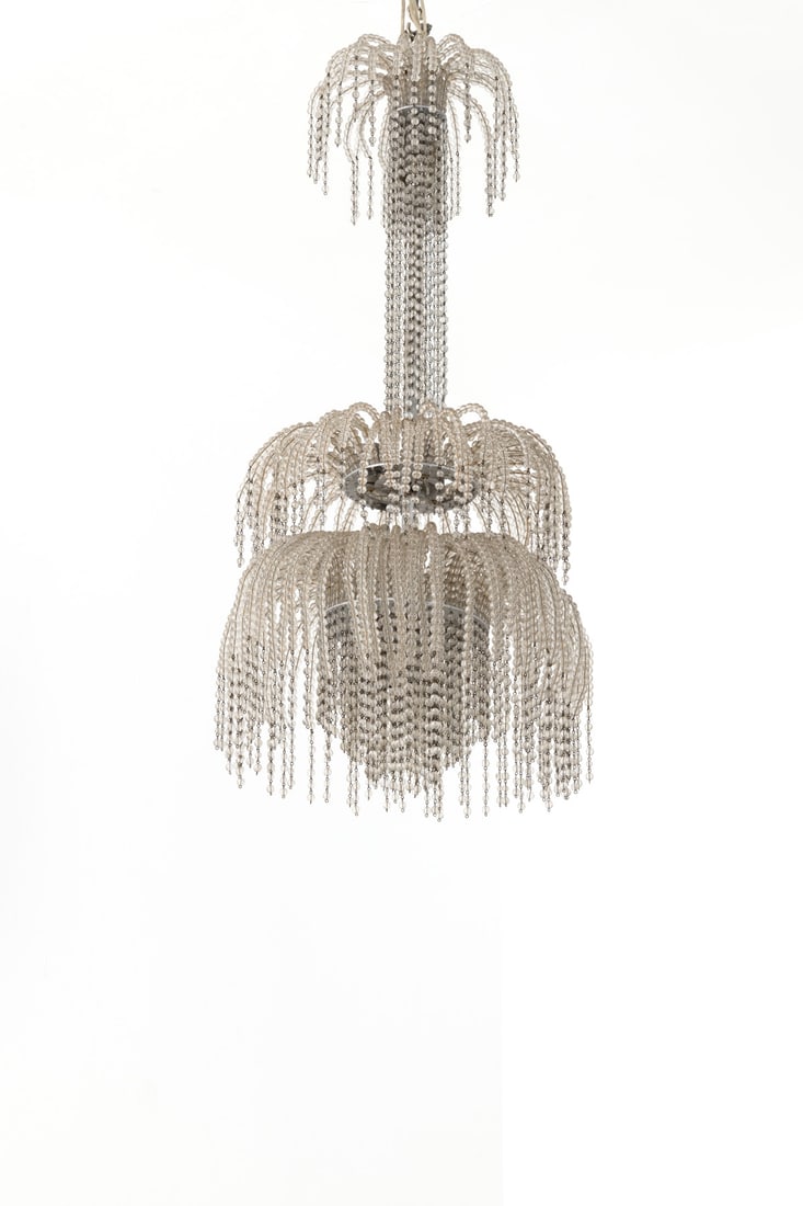 xx Louis Süe (1875-1968) & André Mare (1885-1932) 'Cascade' chandelier: xx Louis Süe (1875-1968) & André Mare (1885-1932) 'Cascade' chandelierMetal and crystal pearls Model created circa 1925H 113 × Ø 44 cmBibliography: 'Süe et Mare et la