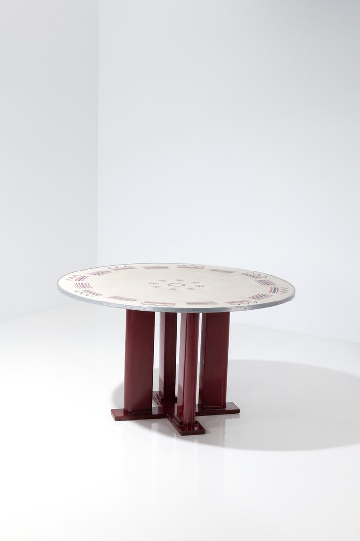 Jean Prouvé (1901-1984) & Jules Leleu (1883-1961) Table: Jean Prouvé (1901-1984) & Jules Leleu (1883-1961)TableLacquered and folded metal sheet, formica and aluminumManufactured by the Ateliers Jean ProuvéModel created in 1936H 74 × Ø 12